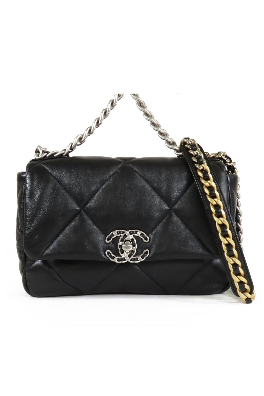 Chanel 19 Black Silver Gold Shiny Lambskin 2-Way Shoulder Bag